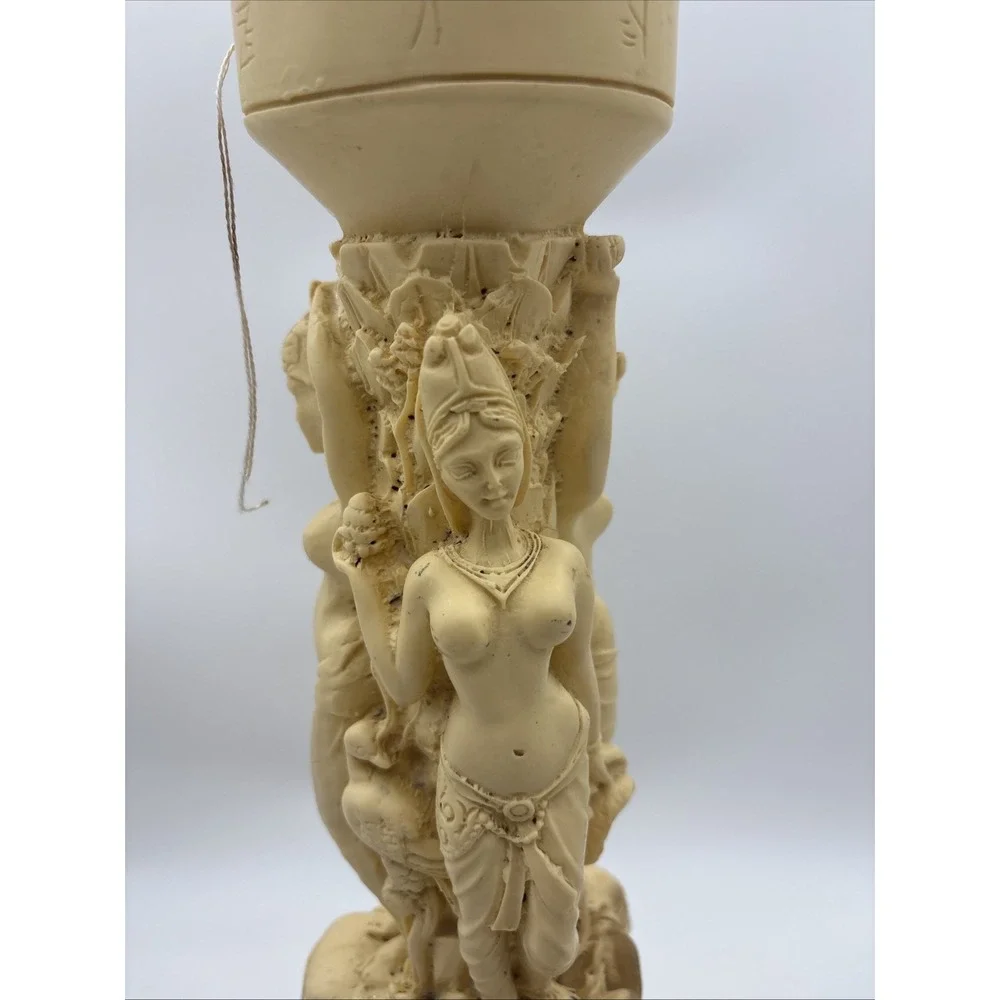 Vintage Asian Heavily Carved Resin Goddess Elephant Plant Stand Pedestal